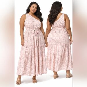 New Ryegrass One Shoulder Floral Asymmetrical Maxi Dress Long Ruffle Tier